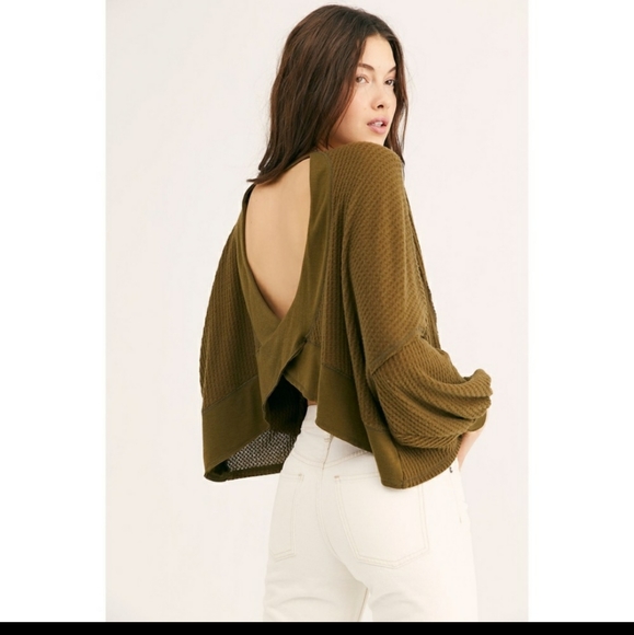 Free People 💋 LAST💋thermal open back tobacco top - Picture 2 of 5